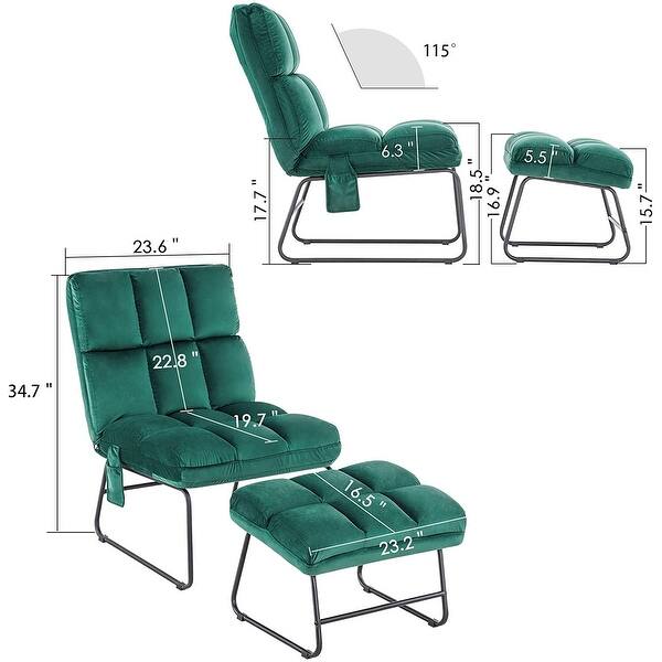 dimension image slide 1 of 8, MCombo Accent Chair with Ottoman,Velvet Modern Side Pocket Metal Legs Club Chair,0014