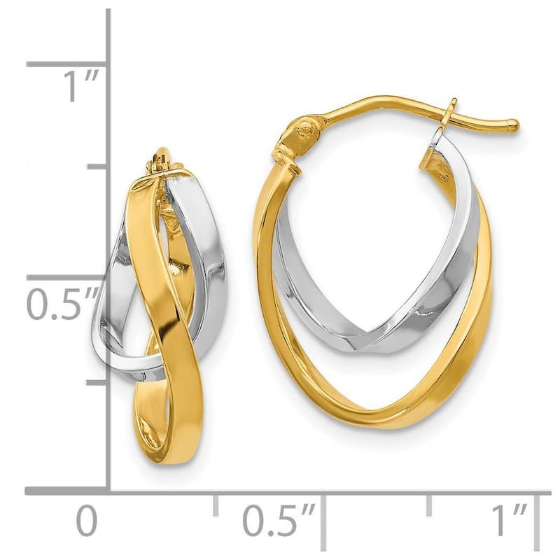 Curata 14k Two-Tone Gold Polished Hinged Double Hoop Earrings (14mm x 17mm)