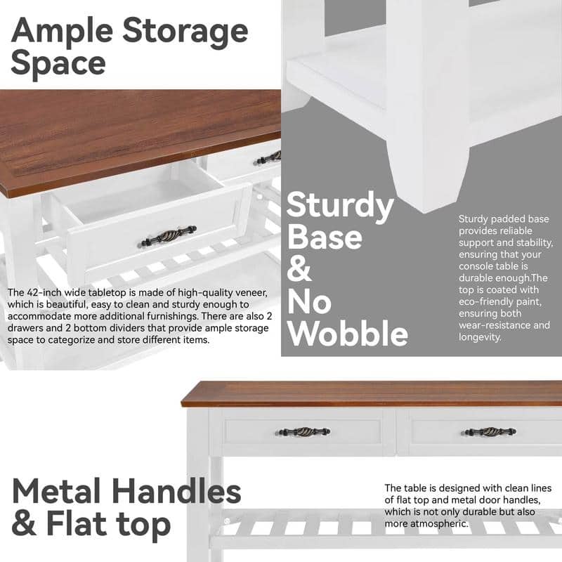 Vintage-Inspired Pine Console Table - Two-Tier Open Shelf Design for Living Spaces‌.