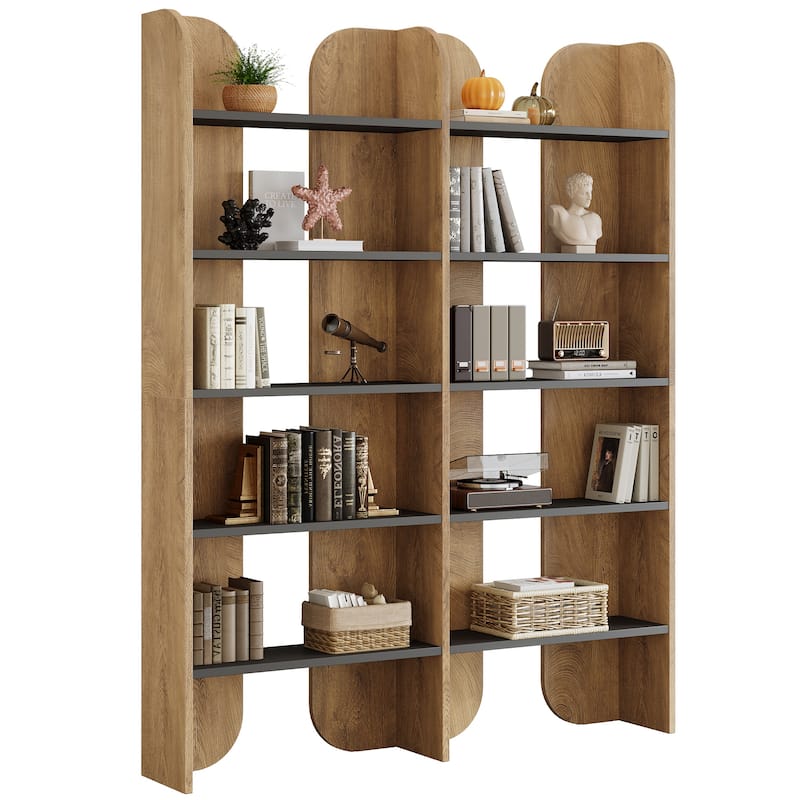 70.87" 5-Tier Double Wide Bookshelf, Open Shelves Tall Floor Standing Bookcase Storage Accent Shelf