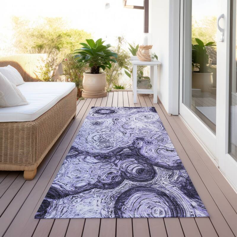 Machine Washable Indoor/ Outdoor Chantille Abstract Waves Rug
