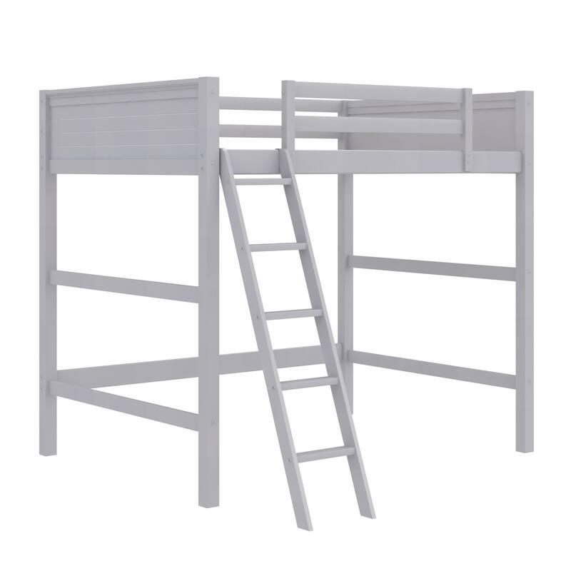 Full Size Loft Bed with Ladder and Guardrails for Kids, Space-Saving Design, Sturdy Wood Construction