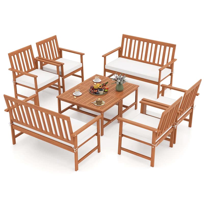 4 PCS/ 8 PCS Acacia Wood Patio Conversation Set Outdoor Furniture Set - 8 pcs