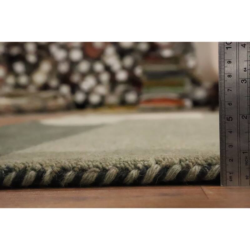 Hand Knotted Oriental 100% Wool Carpet Modern Geometric Green Gabbeh Area Rug - 6' 8'' X 6' 5''