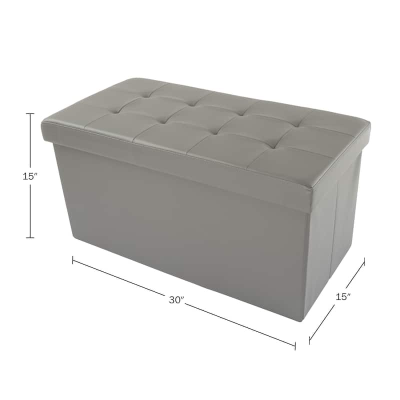 Large Foldable Storage Bench Ottoman- Tufted Faux Leather Cube Organizer Furniture by Lavish Home - 30 x 15 x 15