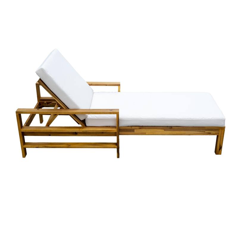Set of 2 Outdoor Patio Chaise Lounge Chairs, Acacia Wood Adjustable Backrest Recliners for Garden, Terrace, Poolside