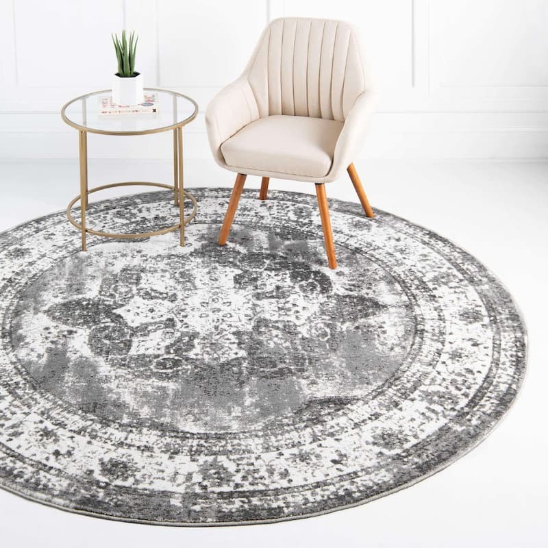 Transitional Fredo Collection Area Rug - 8' Round - Gray