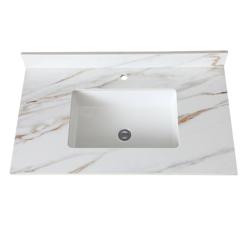 31 Inch Marble Vanity Top,Bathroom Vanity Top with Undermount Rectangular Middle Sink and 4 Inch Height Backsplash