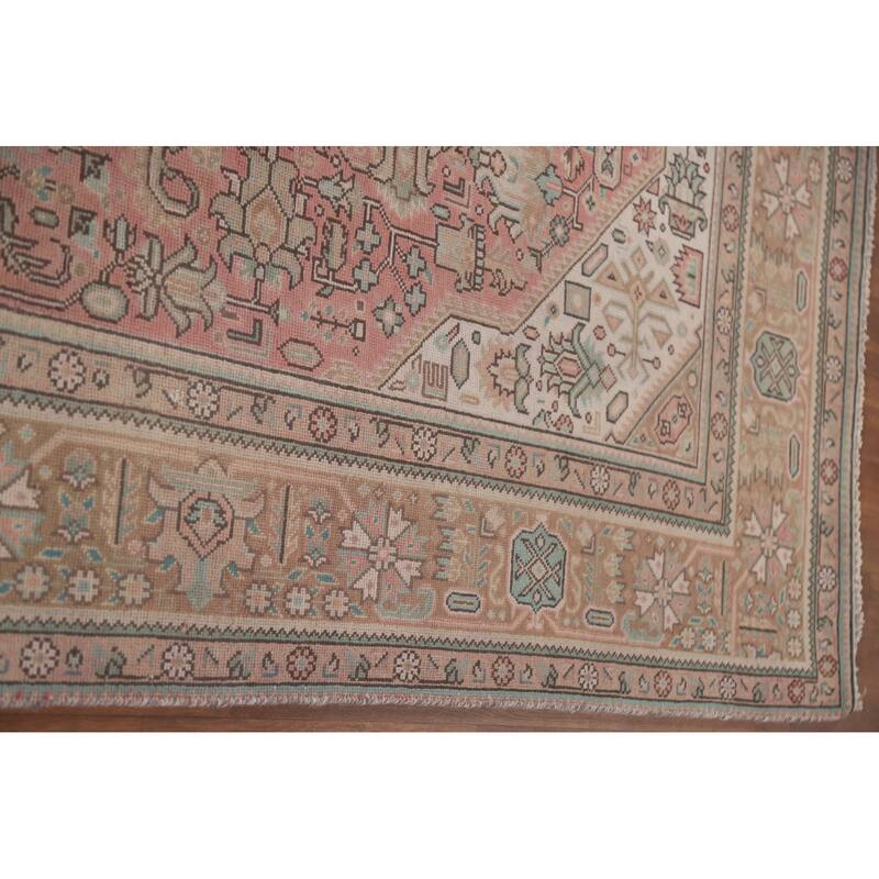 Hand Knotted Oriental 100% Wool Carpet Traditional Medallion Pink Tabriz Area Rug - 9' 4'' X 6' 5''