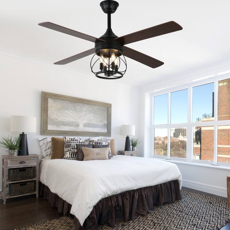 Bella Depot 52" Farmhouse Wood Ceiling Fan with Remote and Light, 6-Speed Indutrial Chandelier - 52 Inches