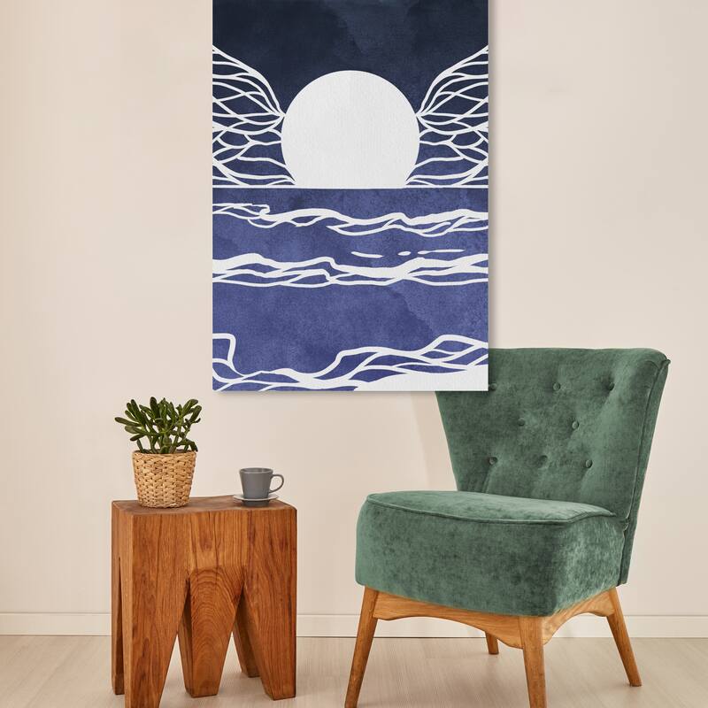 Wynwood Studio Canvas Abstract Lunar Waves Blue and Dark Blue Mid-Century Modern Wall Art Canvas Print - 16 x 24