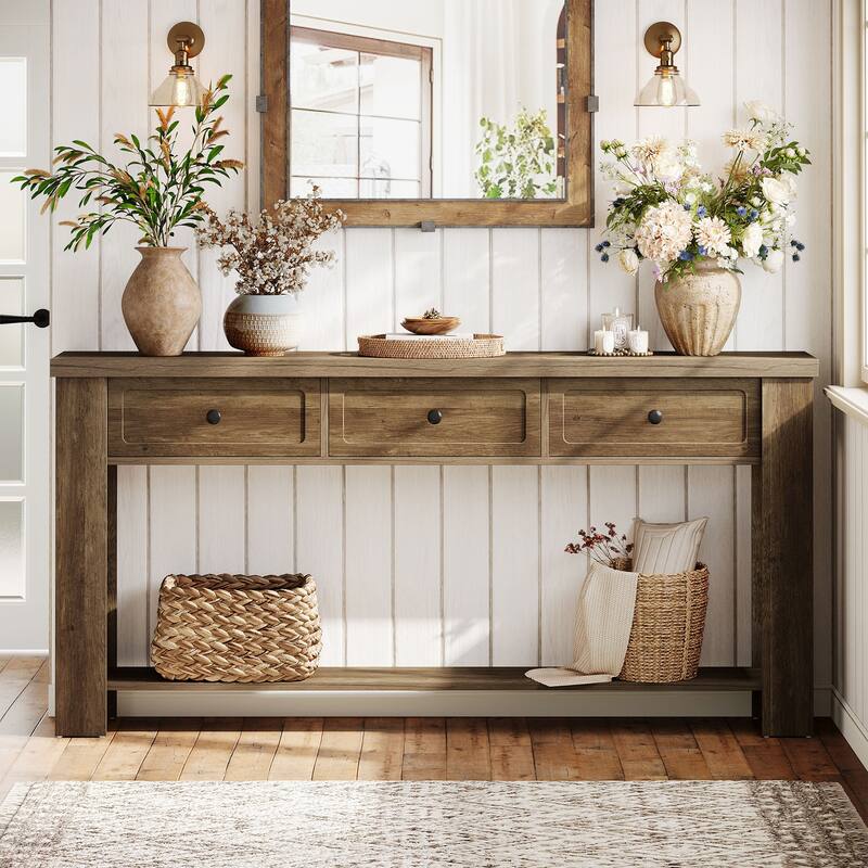70.9 Inch Extra Long Console Table with 3 Drawers for Entryway, Farmhouse Wood Sofa Table Behind the Couch
