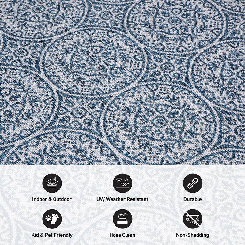 World Rug Gallery Transitional Floral Circles Textured Flat Weave Indoor/Outdoor Area Rug