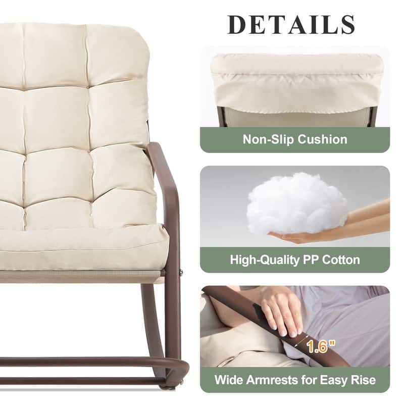 Oversized Indoor Outdoor Papasan Rocking Chair with Cushion, Metal Lounge Rocker Recliner, Heavy Duty 450 lbs Capacity