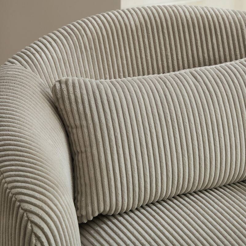 34.25" Wide Upholstered Corduroy 360° Swivel Barrel Soft Accent Chair with Pillow