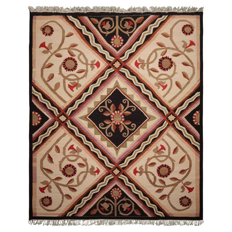 8'2''x9'9'' Hand Woven Wool Ivory Kilim Traditional Area Rug - 8' 2'' x 9' 9'' - 8' 2'' x 9' 9''