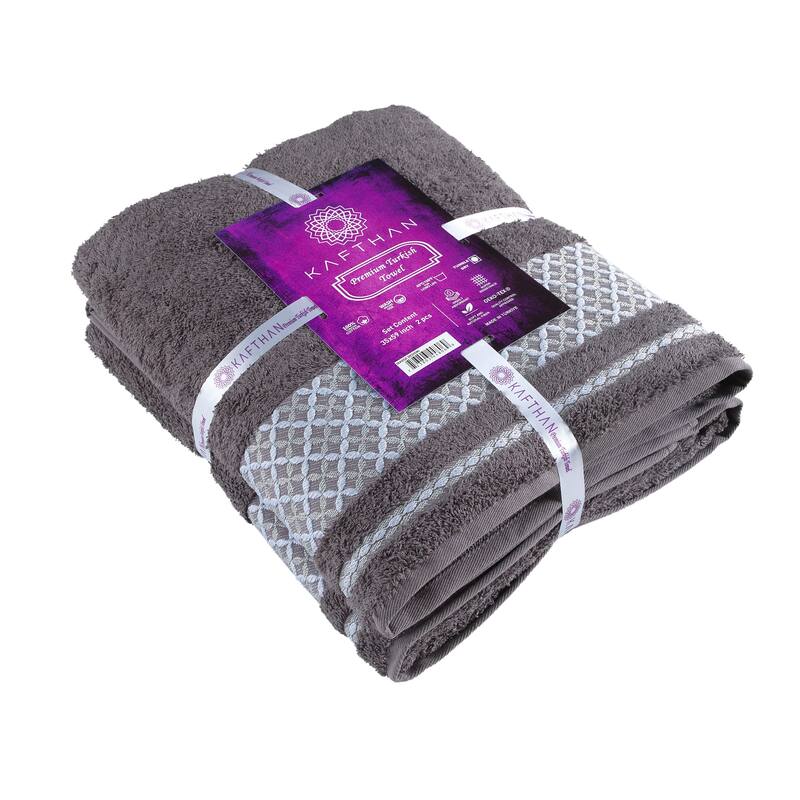 KAFTHAN Textile Plaid Turkish Cotton Bath Towels (Set of 2) - 59"L x 35"W x 0.5"H