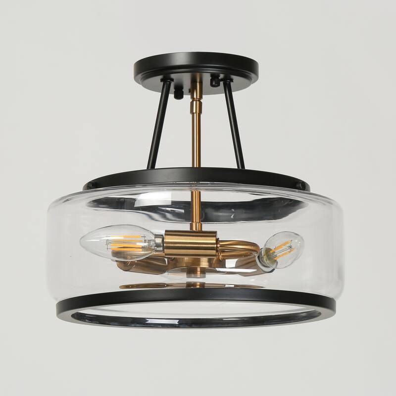 Cozia Farmhouse Black 4-light Drum Semi-flush Mount ceiling Lights Modern Gold Hallway, Entryway, Foyer Lighting - D12'' * H10''