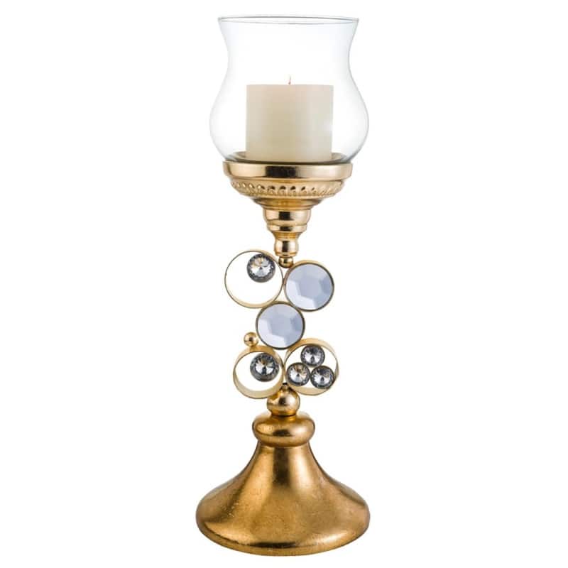 HomeRoots 18" Gold and Faux Crystal Bling Tabletop Hurricane Candle Holder - 8