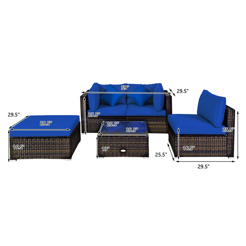 5 PCS Patio Rattan Furniture Set Outdoor Rattan Sofa and Table Set