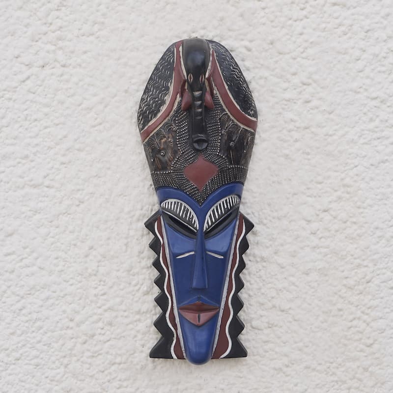 Novica Handmade Cultural Blue African Wood Mask