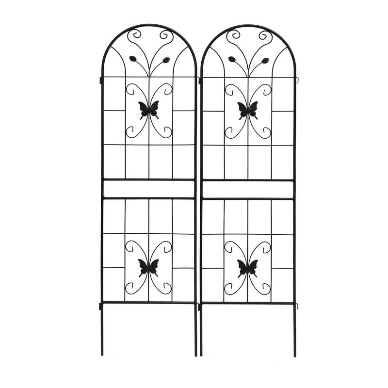 2 Pack Metal Garden Trellis Rustproof Trellis for Climbing Plants Outdoor Flower Support Dragonfly Deco Black