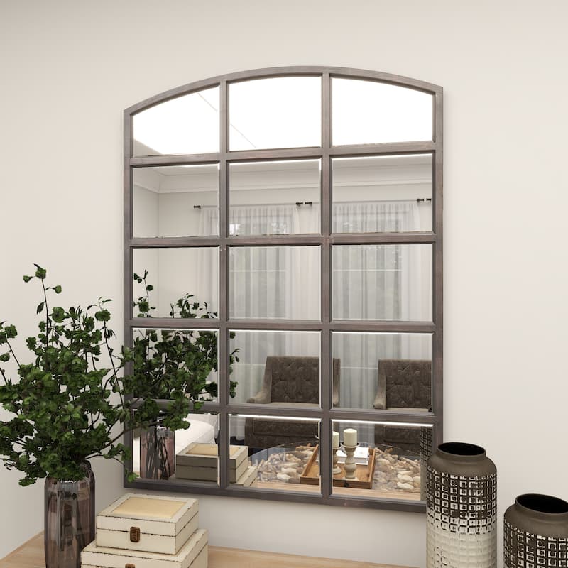 Metal Window Pane Inspired Room Wall Mirror with Arched Top - Roche River Decor
