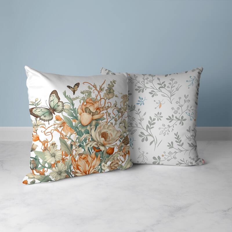 Garden Delights Faux Suede Reversible Throw Pillow White and Orange