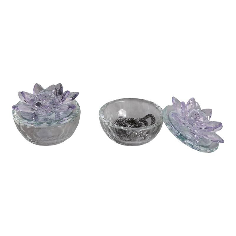 Glass Decorative Boxes Lotus Lids Textured Modern Style (Set of 2)