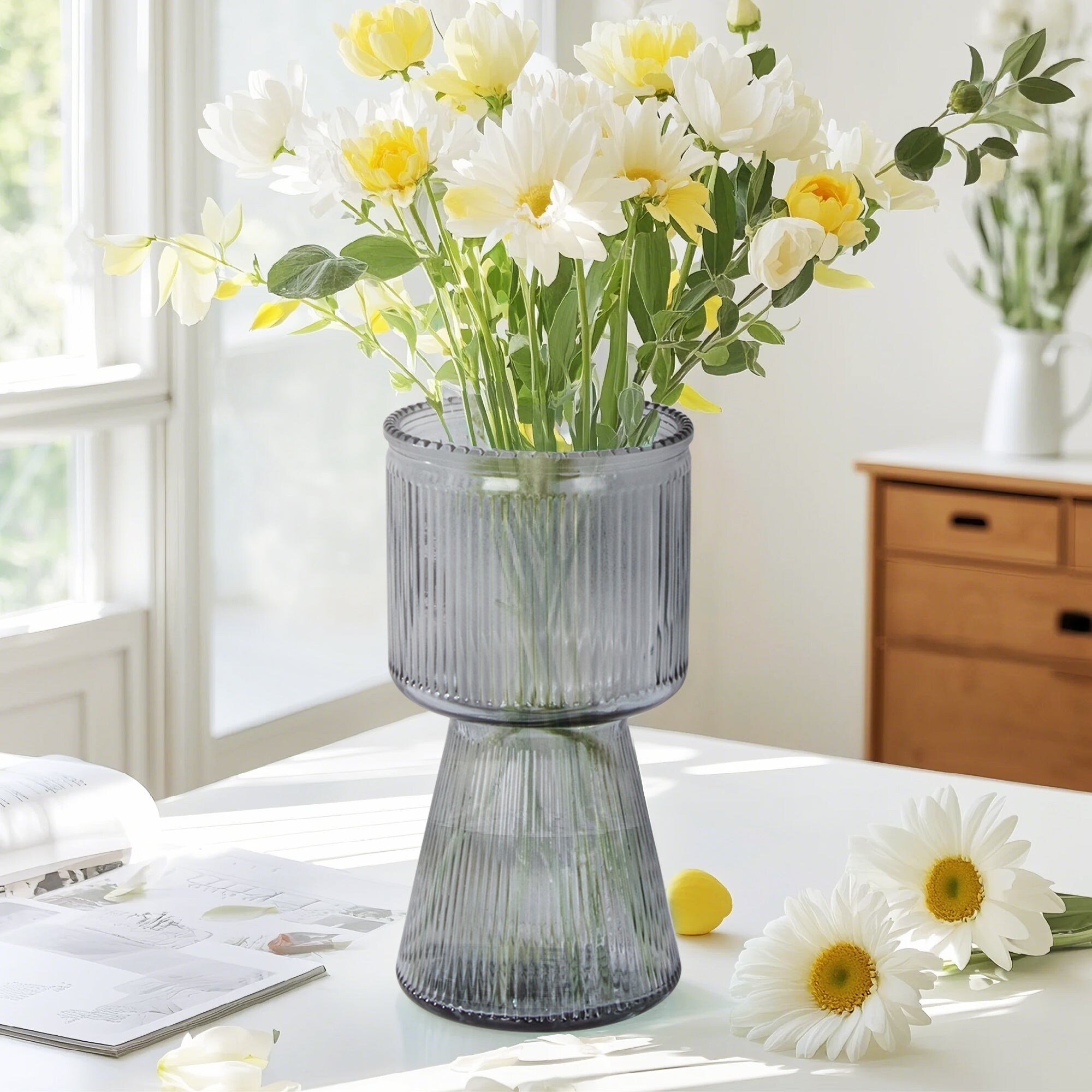 Javlergo Torch Shape Textured Glass Vase Green/Gray/Clear Modern