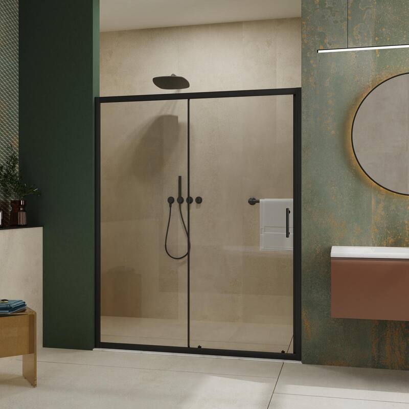 60"Wx72"H Single Sliding Shower Door,1/5" Thick Clear Tempered Glass