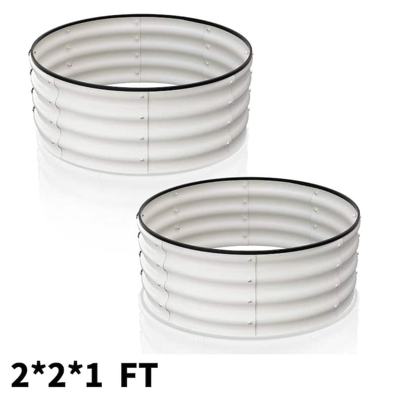 2x2x1ft Round Galvanized Raised Garden Bed, Planter Box for Vegetables, Flowers, Fruits - White