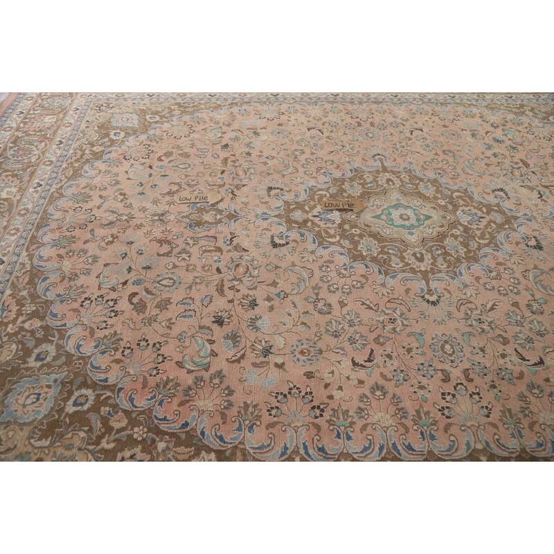 Hand Knotted Oriental 100% Wool Carpet Traditional Floral Pink Kashan Area Rug - 12' 5'' X 9' 5''