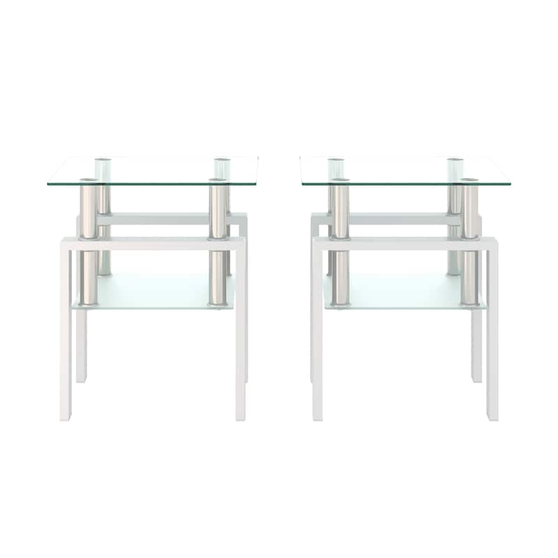 Set Of 2, Modern Tempered Glass Tea Table Coffee Table End Table