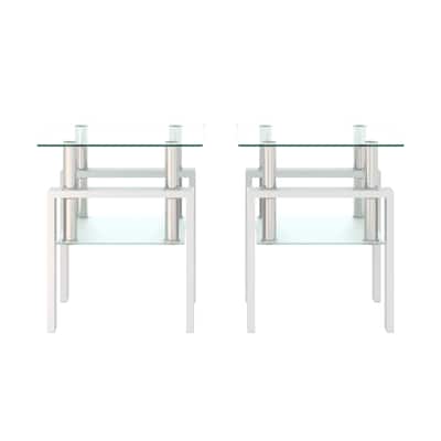 Set of 2, Modern Tempered Glass Tea Table Coffee Table End Table, Square Table for Living Room