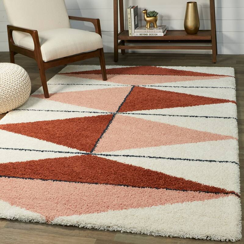 Balta Levine Modern Geometric Shag Area Rug - 5'3" x 7' - Burnt Orange