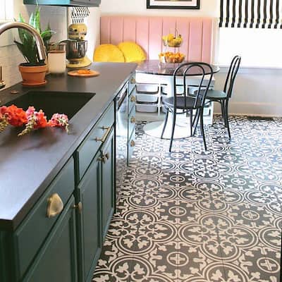 Merola Tile Arte Black Encaustic 9.75" x 9.75" Porcelain Floor and Wall Tile