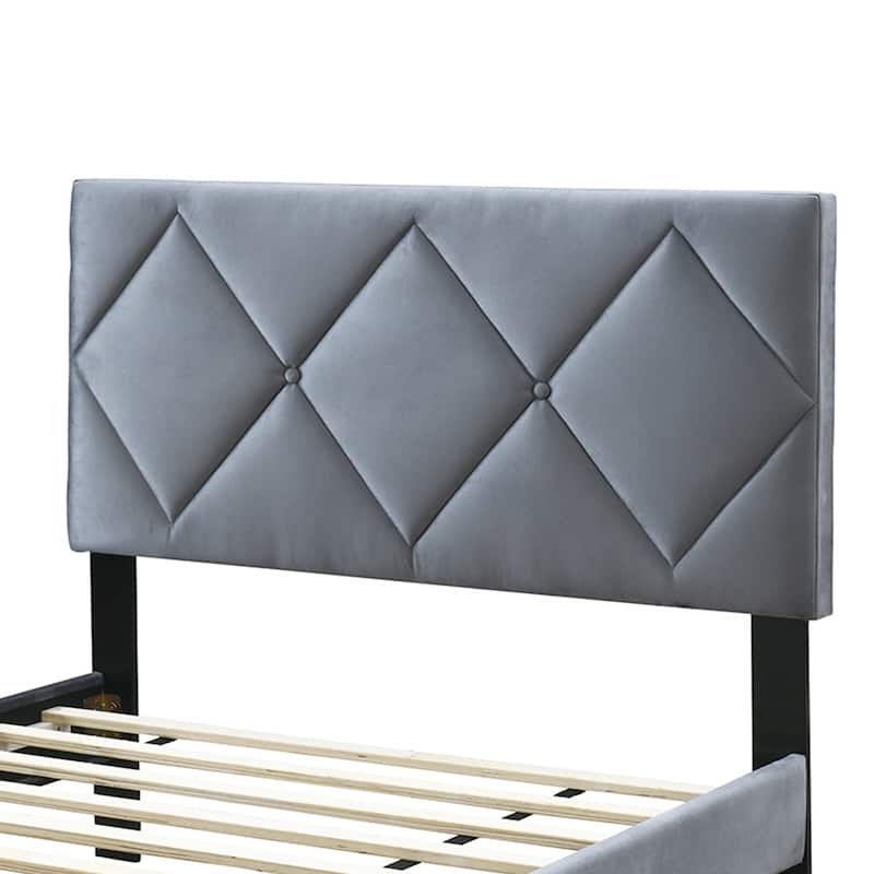 Velvet Upholstered Adjustable Headboard Full Bed with Tufting Design