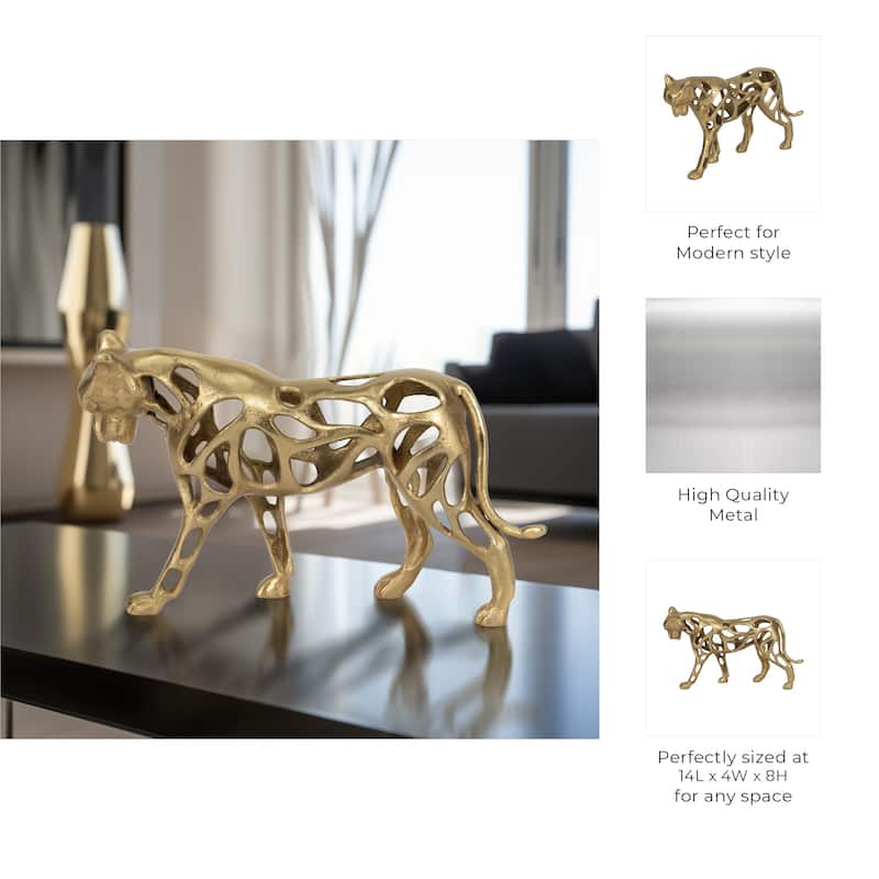 Fierce Lioness Sculpture Figurine - 14", Gold - 14" x 4" x 8"