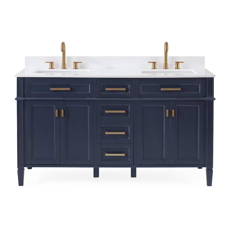 60" Tennant Brand Durand Modern Navy Blue Double Sink Bathroom Vanity - Blue - Painted - Double Vanities