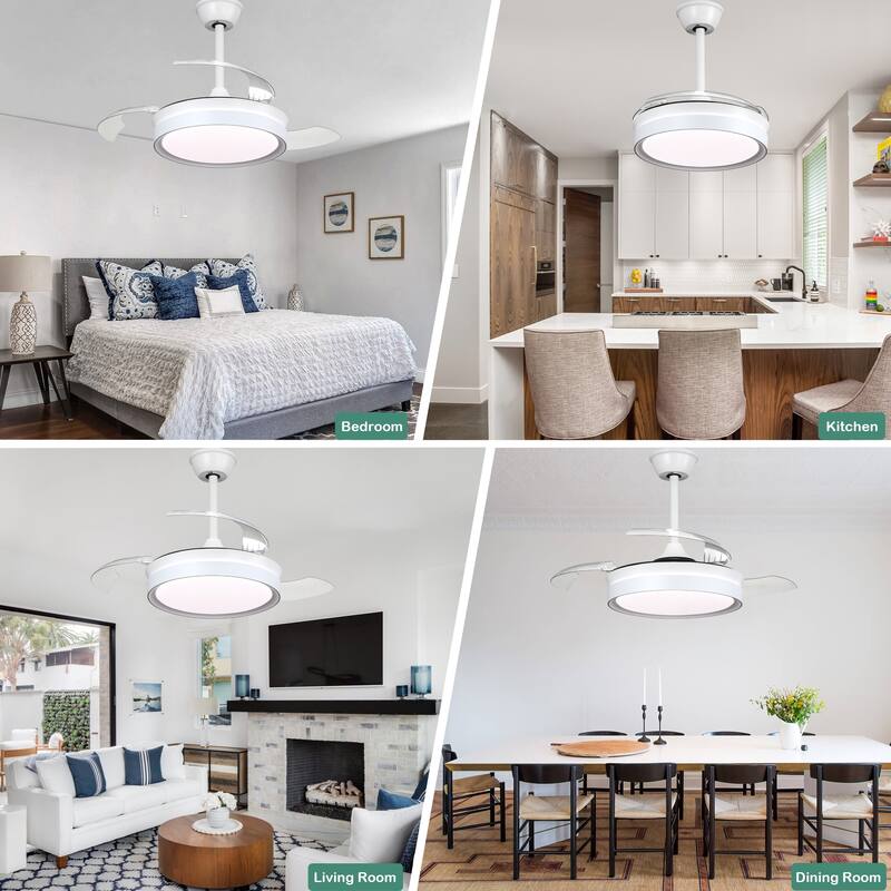 Cusp Barn 36 Inch Retractable Ceiling Fan with Lights, Modern 6 Speeds Silent DC Motor Fandelier Ceiling Fan for Bedroom