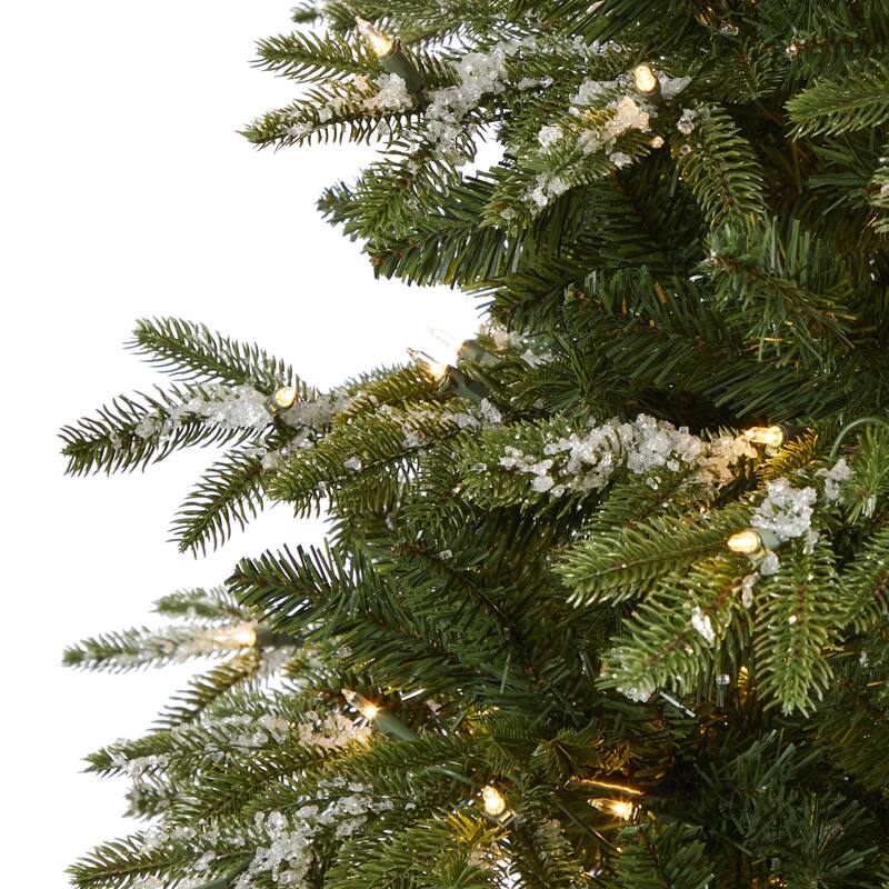7’ Pre-Lit Snowed Teton Fir Artificial Christmas Tree, Clear LED Lights - 7 Foot