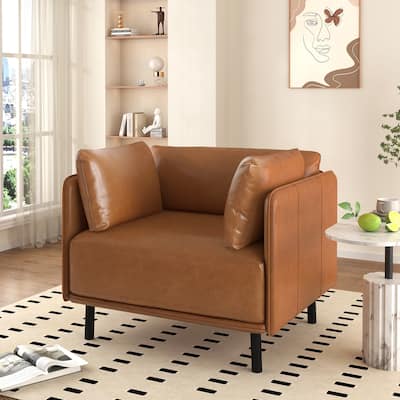 39"W Vintage Faux Leather Lounge Chair,Living Room PU Leather Accent Chair,Single Lounge Sofa Chair with Solid Wood Frame