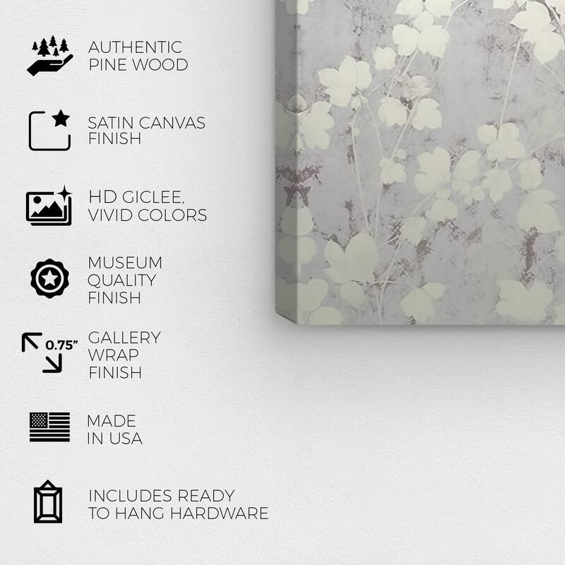 Wynwood Studio Canvas Floral and Botanical Silver Foil Floral Dreams Gray and Metallic Silver Glam Wall Art Canvas Print