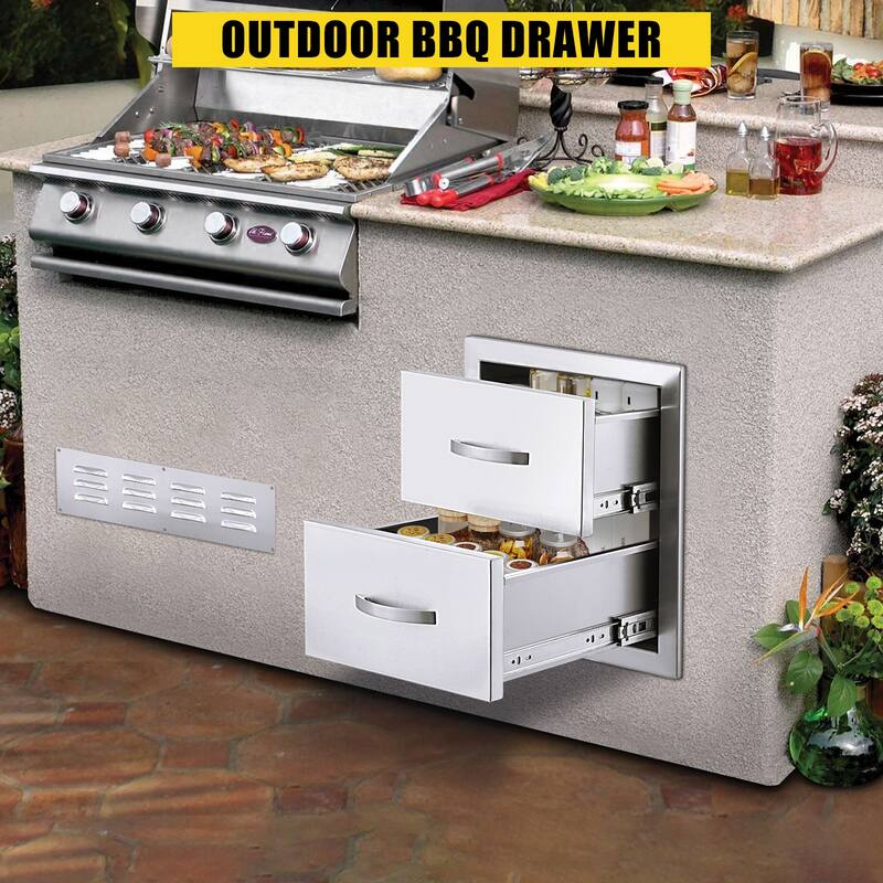 Outdoor Kitchen BBQ Access Drawers, 14W x 15H x 23D Inch - 14W x 15H x 23D Inch