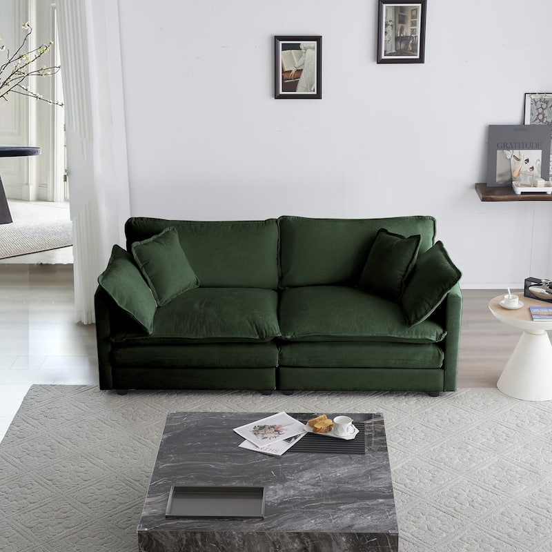 Chenille Fabric Upholstered Loveseat Sofa, Deep Seat 2-Seat Couch with Armrest, Sectional Sofa with 4 Toss Pillows - Green