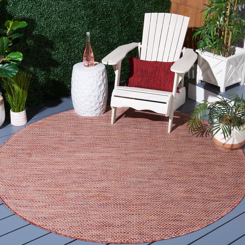 SAFAVIEH Courtyard Begajeta Indoor/Outdoor Waterproof Patio Backyard Rug. - 4' Round - Red/Beige