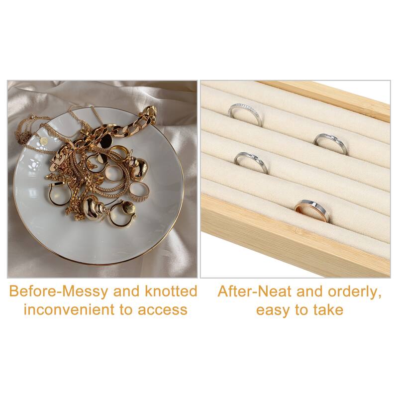 Bamboo Wood Ring Tray, Stackable Storage Jewelry Tray Showcase Display Organizer for Rings