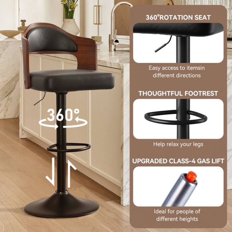 Set of 2 Faux Leather Bar Chairs with Metal Leg