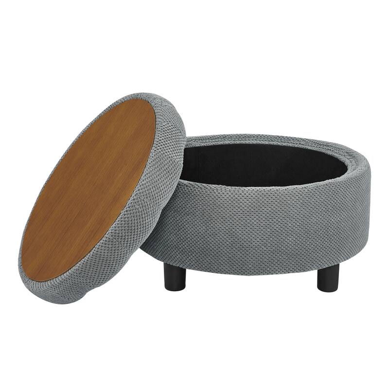 25"Round Storage Ottoman with Tray,ModernTufted Fabric Circle Coffee Table with Storage,Upholstered Ottoman with Removable Top